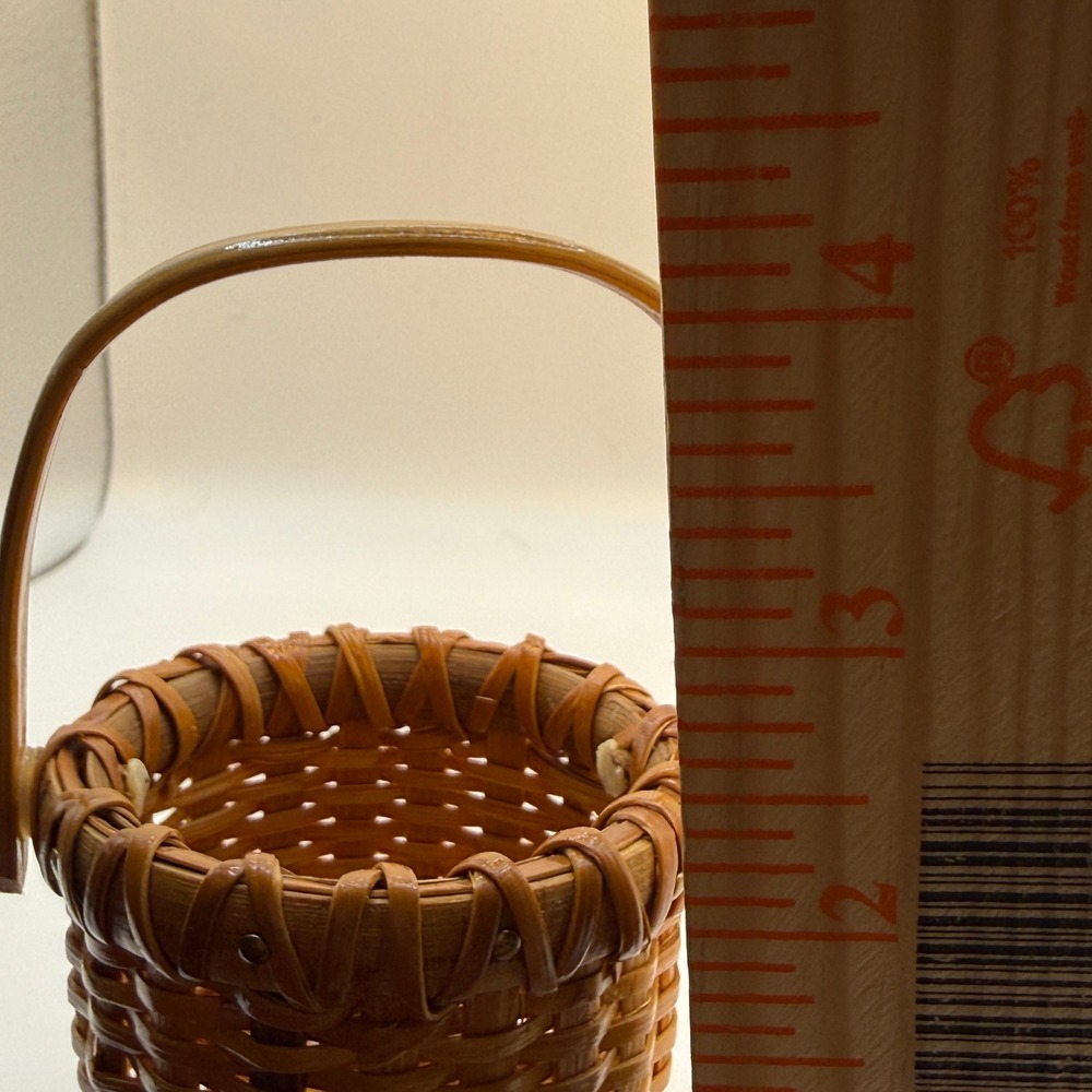 Handmade Nantucket Lightship Basket Miniature Brown Woven Swing Handle Decor - Picture 10 of 11